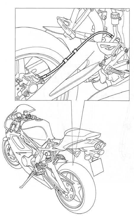 Rear Brake Hose Routing - All Models (Daytona 675 shown)