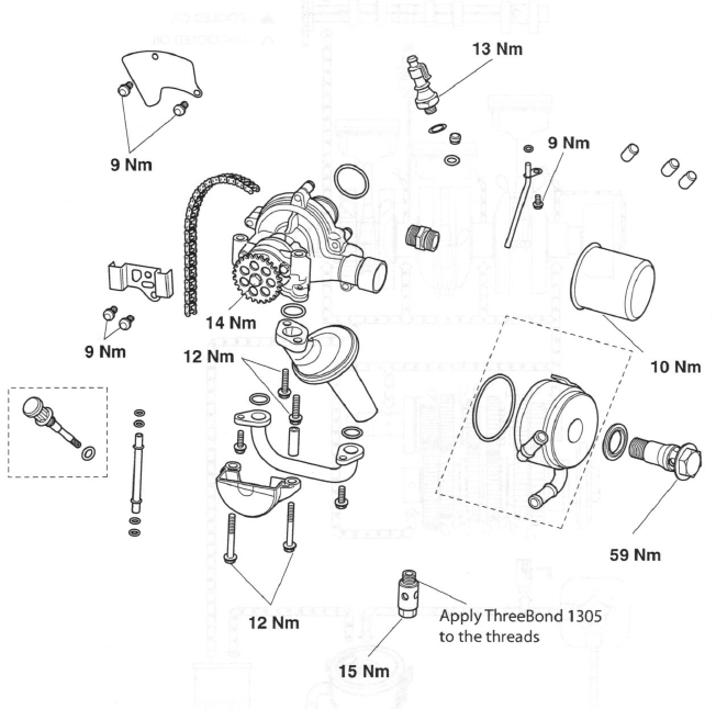 Exploded View - Oil Pump/Water Pump, Gears and Heat Exchanger