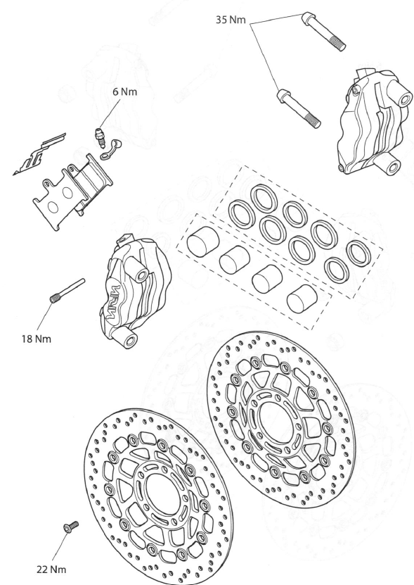 Exploded View - Front Brake Caliper - Daytona 675 up to VIN 381274