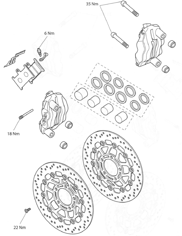 Exploded View - Front Brake Caliper - Daytona 675 from VIN 381275